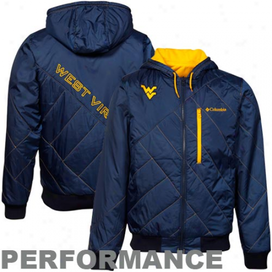 Wvu Mountaineers Jacket : Columbia Wvu Mountainee5s Navy Blue-gold Double Overtime Reversible Preformance Full Zip Jacket