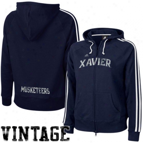 Xavier Musketeers Hoody : Adidas Xavier Musketeers Ladies Navy Blue College Town Full Zip Hoory