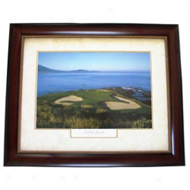 First-rate work  Golf Images Pebble Beach - Mahognay Frame W/ Opaque Marble Mat & Gold Trim - 33.5  X 27.5