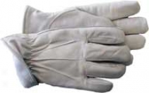 12 Pair - Lined Leather Outdoor Work Gloves - White - Large