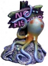 Blue Ribbon Lurkng Octopus With No Fishing Sign - Multi-color