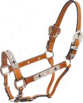 Cowboy Pro Leather Show Halter With Cross Silver