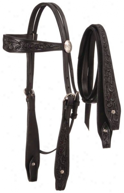 Fully Carved Brow Headstall With Reins