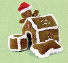 Gingerbread House Dog Toy - Red - Medium