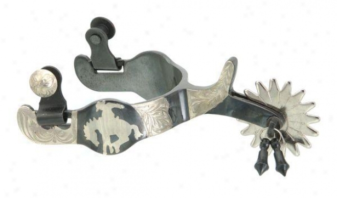 Kelly Silver Heavenly body Show Spur With Inlaid Bronc Rider - Black Steel