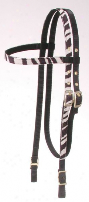 King Series Zebra Print Nylon Browband Headstall - Black And White - Cavalry
