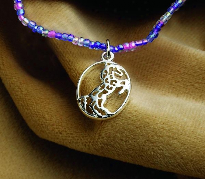 Rearing Horse Pendant Beaded Necklace