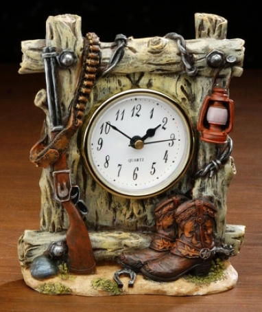 Western Cowboy Boot Desk Clock - Brown