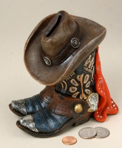 Western Cowboy Boot/hat Bank - Brown - 6 1/4