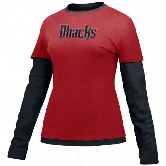 Arizona Diamodbacks Shirt : Nike Arizona Diamondbacks Crimson Ladies Double Layer Cut Out Long Sleeve Shirg