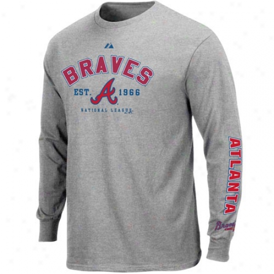 Atlanta Braves Apparel: Majestic Atlanta Braves Ash Base Stealer Long Sleeve 