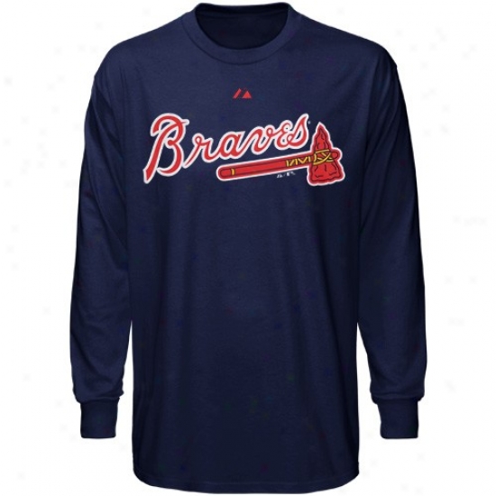 Atlanta Braves Attire: Majestic Atlanta Braves Navy Blue Wordmark Long Sleeve T-shirt