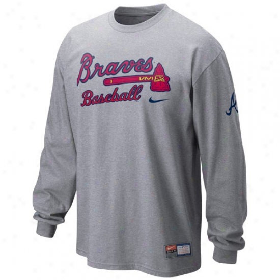 Atlanta Braves Attire: Nike Atlanta Braves Ash Ml Practice Lonb Sleeve T-shirt