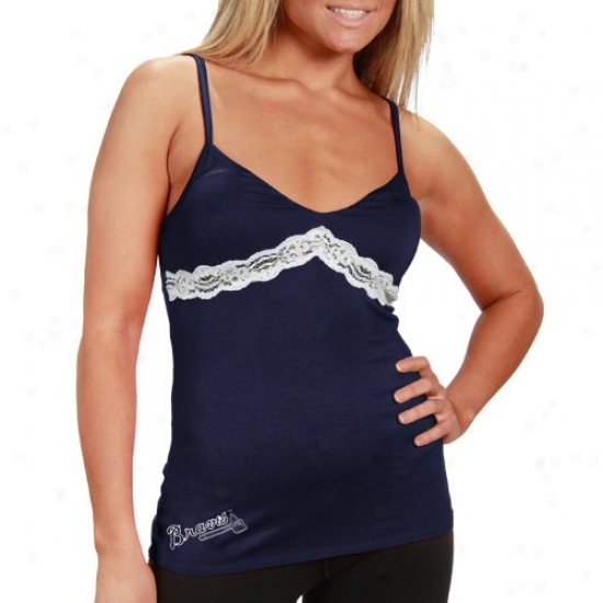 Atlanta Braves T-shirt : Atlanta Braves Ladies Navy Blue Super-soft Lace Trim Camisole