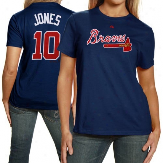 Atlanta Braves T Shirt : Majestic Atlanta Braves #10 Chipper Jones Ladies Navy Blue Player T Shirt