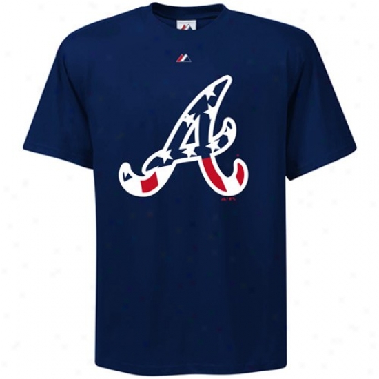 Atlanta Braves T-shrit : Majestic Atlanta Braves Navy Blue Stars & Stripes Logo T-shirt