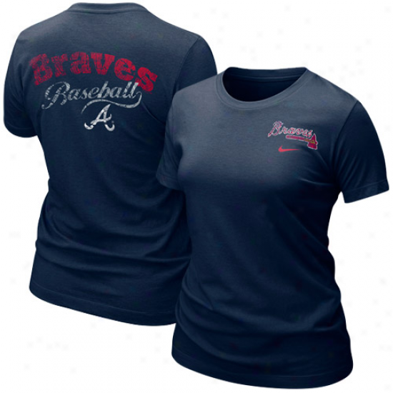 Atlanta Braves T Shirt : Nike Atlanta Braves Ladies Navy Blue Graphic Tri-blend T Shirt