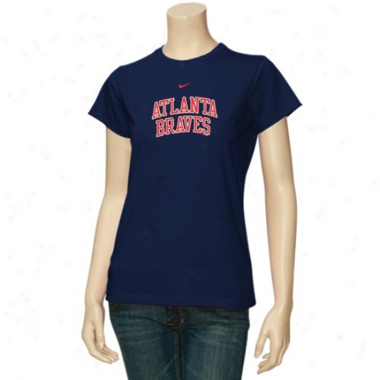 Atlanta Braves T-shirt : Nike Atlanta Braves Ladies Ships Blue Arch Crew T-shirt