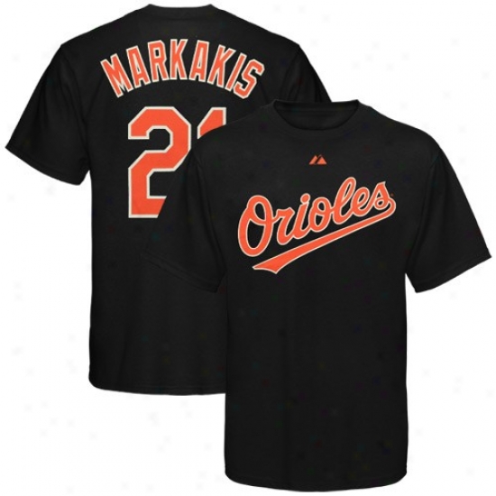 Baltimore Orioles Attire: Majestic Baltimore Orioles #21 Nick Markkais Boy Black Players T-short