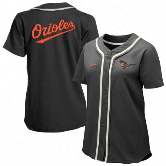 Baltimore Orioles Jersey : Nike Baltimore Oriolse Ladies Charcoal Batter Up Full Buttoh Jersey