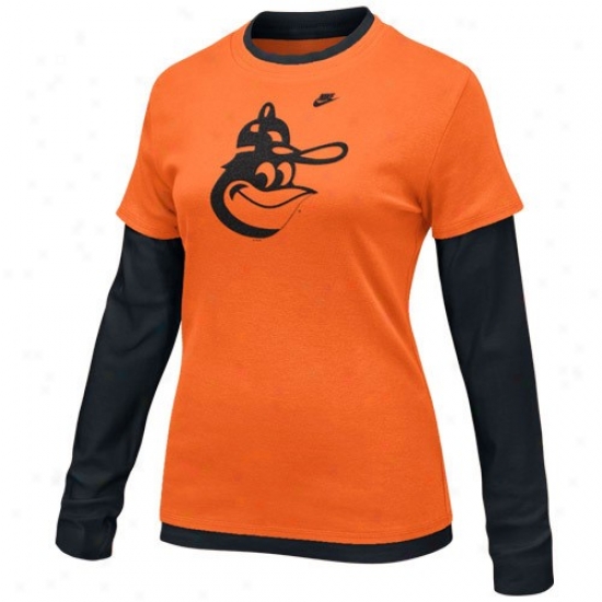 Baltimore Orioles T-shirt : Nike Baltimors Orioles Laries Orange-black Cooperstown Layered Long Sleeve T-shirt