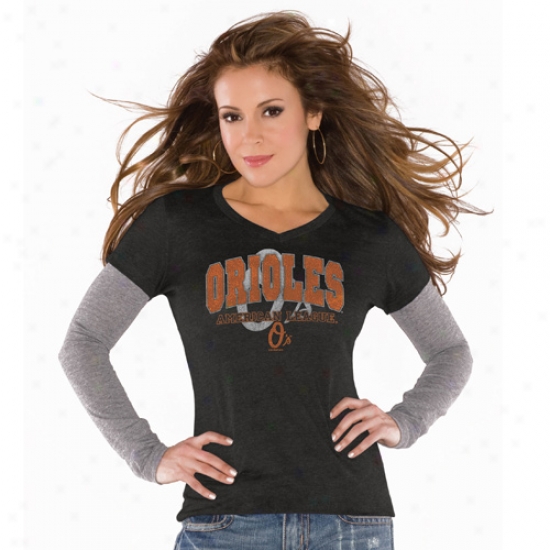 Baltimore Orioles T-shirt : Touch At Alyssa Milano Baltimore Oriol3s Ladies Charcoal Trick V Triblend Premi8m T-shirt