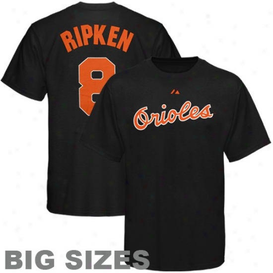 Baltimore Orioles Tshirt : Majestic Baltimore Orioles #8 Cal Ripken Jr. Dark Cooperstown Player Big Sizes Tshirt