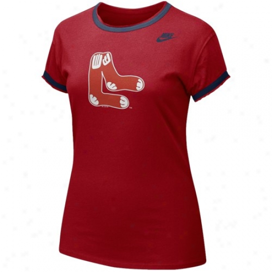 Boston Red Sox Apparel: Nike Boston Red Sox Ladies Red Cooperstown Ringer Tissue T-shirt