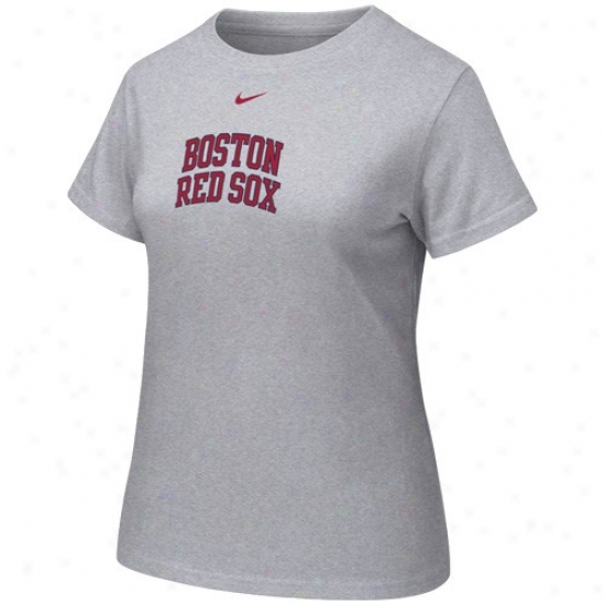 Boston Red Sox Apparel: Nike Boston Red Sox Ladies Ash Arch Lettering Company T-shirt