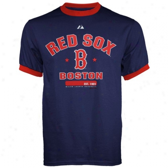 Boston Red Sox Attire: Majestic Boston Red Sox Navy Blue Hit And Run Ringer T-shirt