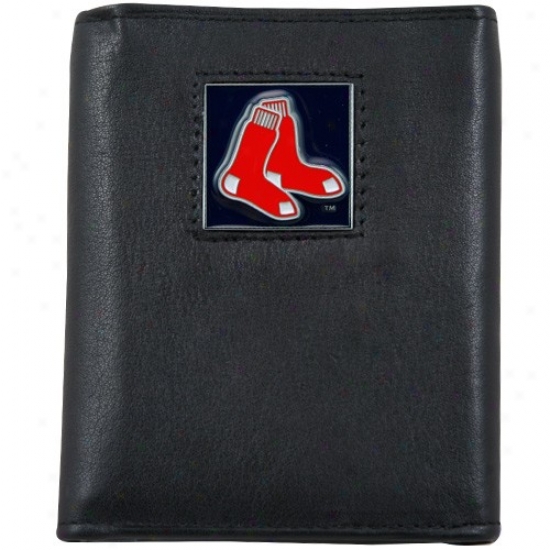 Boston Red Sox Black Tri-fold Leather Executive Wallet