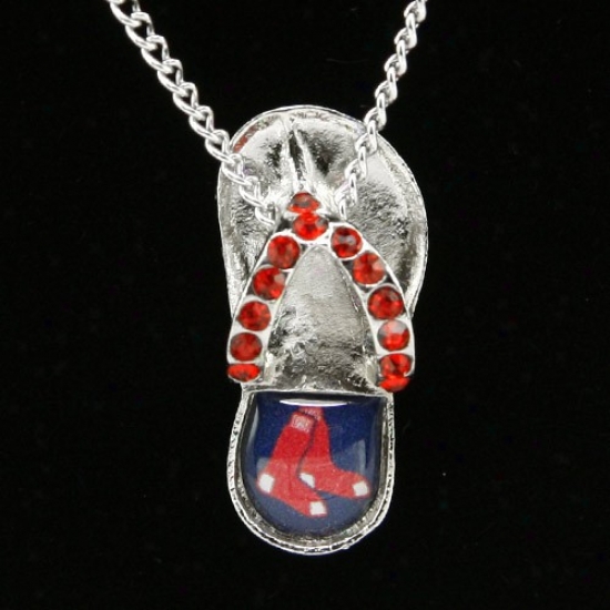 Boston Red Sox Crystal Flip Flop Necklace