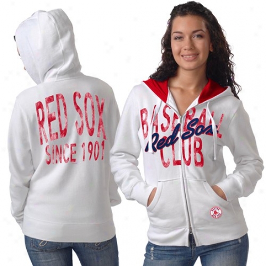 Boston Red Sox Hoidie : Boston Red Sox Ladirs White Line Up Full Zip Hoodie