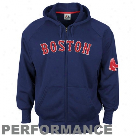 Boston Red Sox Hoodys : Majestic Boston Red Sox Navy Blue Gaining Region Performance Full Zip Hoodys