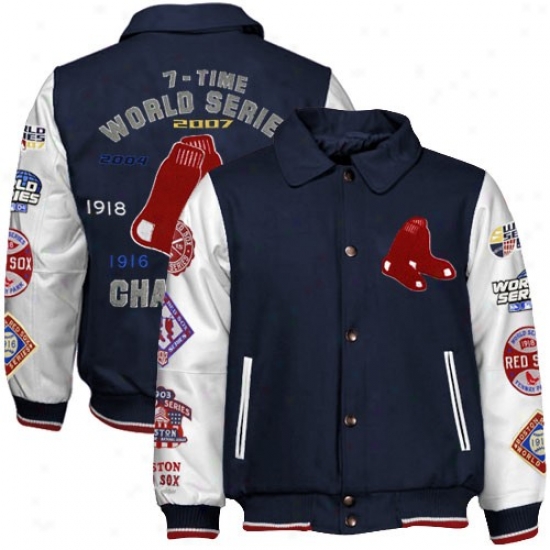 Boston Red Sox Jacket : Boston Red Sox Navy Blue-white 7-time World Series Champions Commemorative Wool-leather Jacket