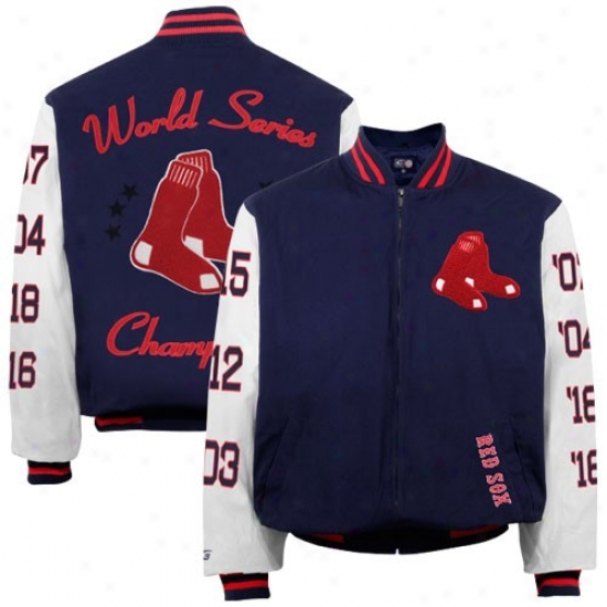 Bowton Red Sox Jackets : Boston Red Sox Navy Blue-white 7-time World Succession Champions Canvas Varsity Jackets