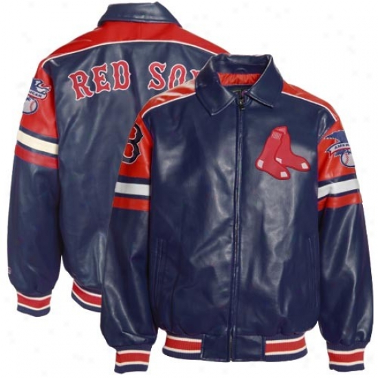 Boston Red Sox Jackets : Boston Red Sox Navy Blue Pleather Varsity Full Zip Jackets