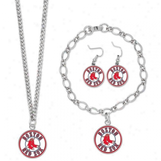Boston Ree Sox Ladies Silver-tone Jewelry Gift Set