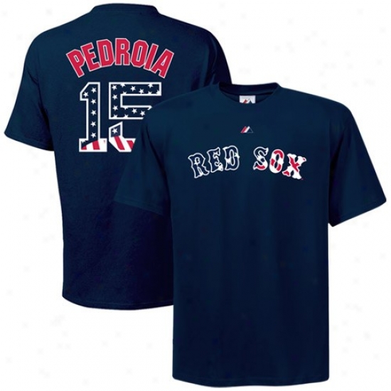 Boston Red Sox Shirt : Majestic Boston Red Sox #15 Dustin Pedroia Navy Blue Stars & Stripes Player Shirt