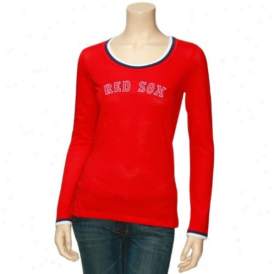 Boston Red Sox Shirts : Majestic Boston Red Sox Ladies Red Superiority Half Long Sleeve Shirts