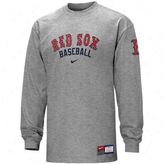 Boston Red Sox T Shirt : Nike Boston Red Sox Ash Mlb 2010 Peactice Long Sleeve T Shirt