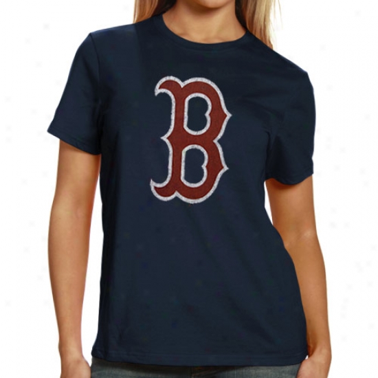 Boston Red Sox Tee : Splendid Select Boston Red Sox Ladies Navy Blue Official Logo Single Premium Tee