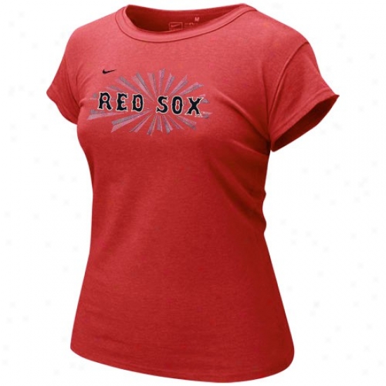 Boston Red Sox Tee : Nike Boston Red Sox Ladies Heather Red Iridescent Ringer Tee