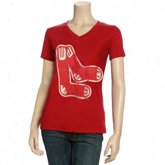 Boston Red Sox Tees : Boston Red Sox Ladies Red Cooperstown Icon Tees