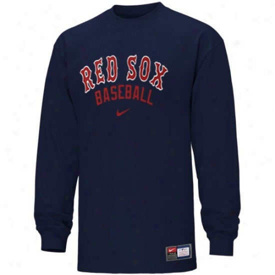 Boston Red Sox Tees : Nike Boston Red Sox Navy lBue Mlb 2010 Practice Long Sleeve Tees