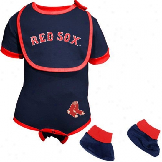 Boston Red Sox Toddler Navy Blue Creeper, Bib & Booties Set