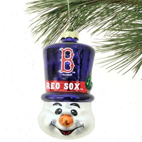 Boston Red Sox Top Hat Snowman Blown Glass Ornament