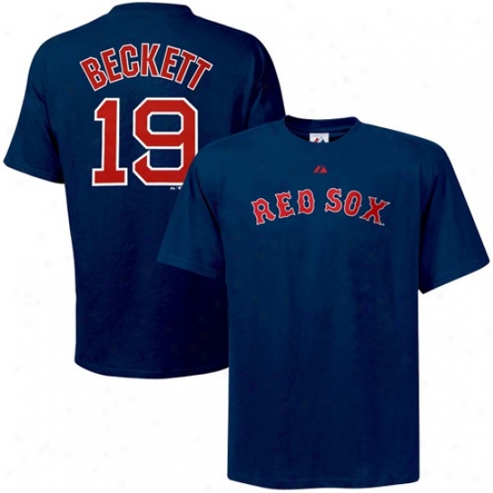 Boston Red Sox Tshirt : Majestic Boston Red Sox #19 Josh Beckett Youth Navy Pedantic  Players Tshirt