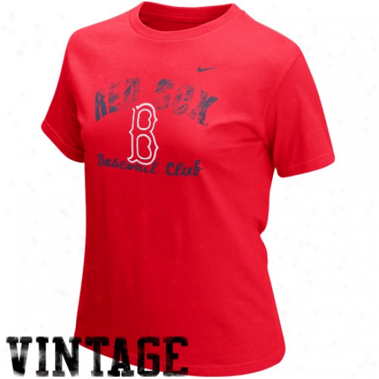 Boston Red Sox Tshirts : Nike Boston Red Sox Ladies Red Base Line Vintage Tshirts