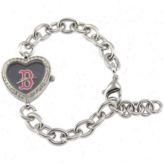 Boston Red Sox Wrist Watch : Boston Red Sox Ladies Silver Heart Wrist Watch